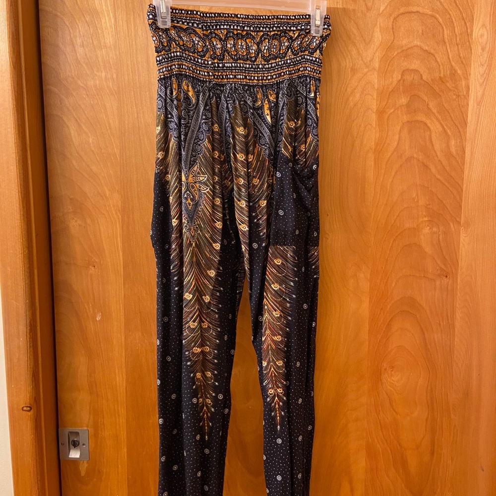 Stretchy Peacock Themed Pants